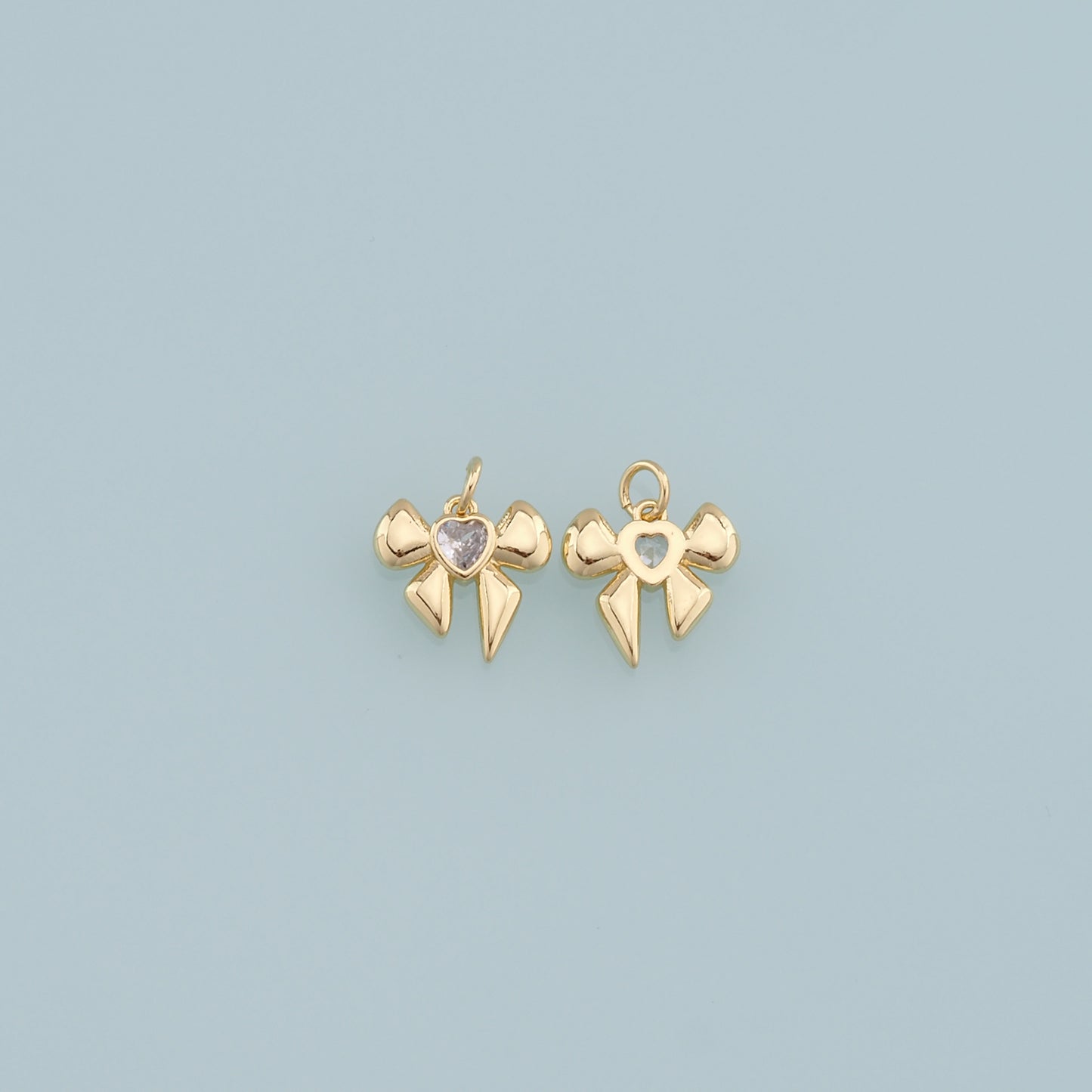 Gold Bow Charms,18K Gold Filled Bow Heart Pendant,bow tie Charm Bracelet Necklace for DIY Jewelry Making Supply