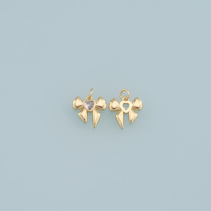 Gold Bow Charms,18K Gold Filled Bow Heart Pendant,bow tie Charm Bracelet Necklace for DIY Jewelry Making Supply