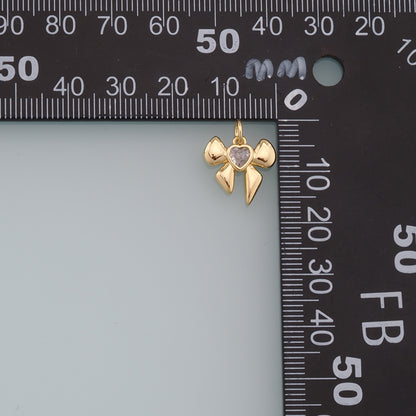 Gold Bow Charms,18K Gold Filled Bow Heart Pendant,bow tie Charm Bracelet Necklace for DIY Jewelry Making Supply