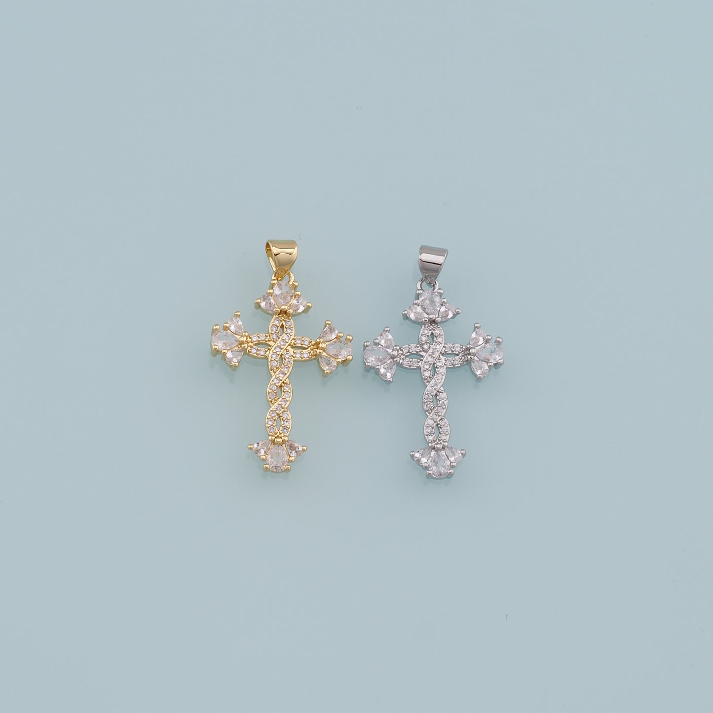 Gold Cross Charms,18K Gold Filled Cross Pendant,CZ Cross Charm Bracelet Necklace for DIY Jewelry Making Supply