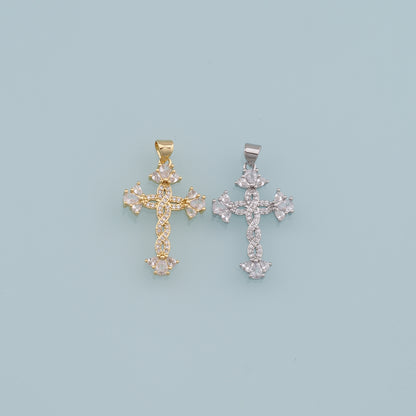 Gold Cross Charms,18K Gold Filled Cross Pendant,CZ Cross Charm Bracelet Necklace for DIY Jewelry Making Supply