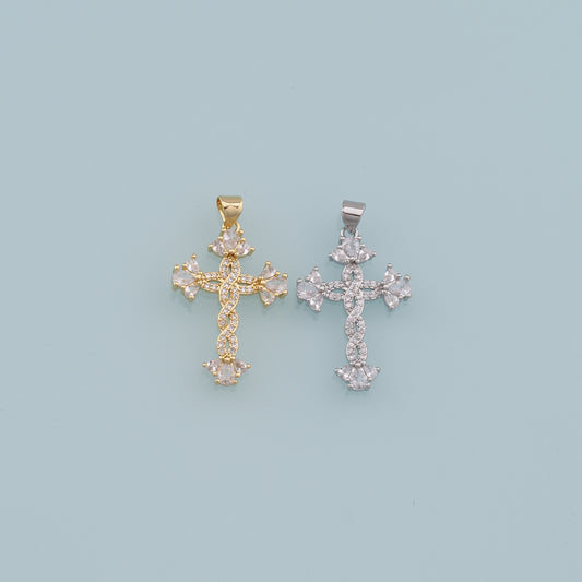 Gold Cross Charms,18K Gold Filled Cross Pendant,CZ Cross Charm Bracelet Necklace for DIY Jewelry Making Supply