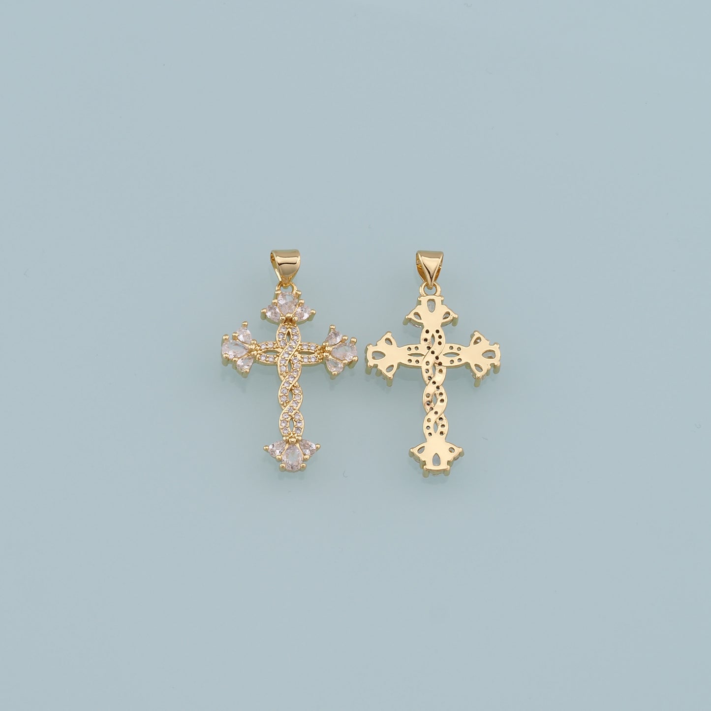 Gold Cross Charms,18K Gold Filled Cross Pendant,CZ Cross Charm Bracelet Necklace for DIY Jewelry Making Supply