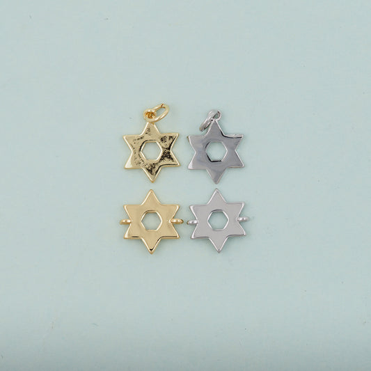 Gold Star of David Pendant,18K Gold Filled Star of David,Silver Star of David Bracelet Necklace for DIY Jewelry Making Supply