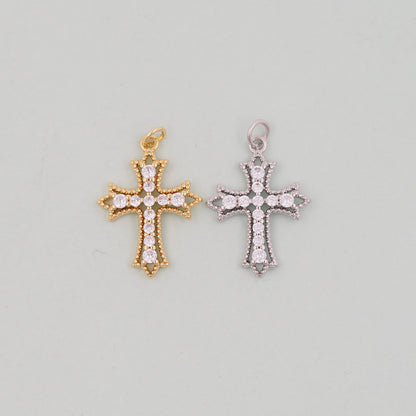 Gold Cross Charms,18K Gold Filled Cross Pendant,Silver Religious Charm Bracelet Necklace for DIY Jewelry Making Supply
