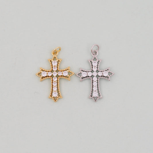 Gold Cross Charms,18K Gold Filled Cross Pendant,Silver Religious Charm Bracelet Necklace for DIY Jewelry Making Supply