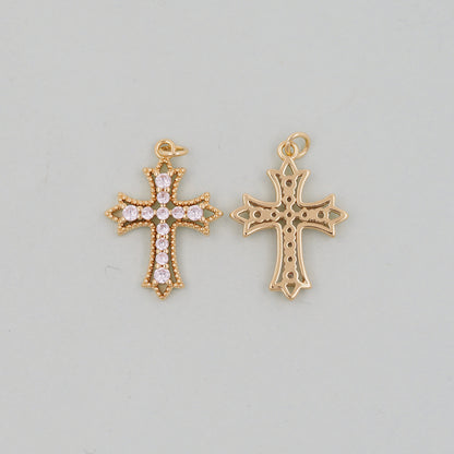 Gold Cross Charms,18K Gold Filled Cross Pendant,Silver Religious Charm Bracelet Necklace for DIY Jewelry Making Supply