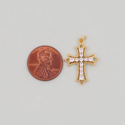 Gold Cross Charms,18K Gold Filled Cross Pendant,Silver Religious Charm Bracelet Necklace for DIY Jewelry Making Supply