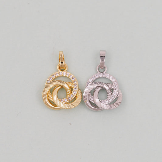 Gold Round Charms,18K Gold Filled three circles Pendant,three circles Charm Bracelet Necklace for DIY Jewelry Making Supply