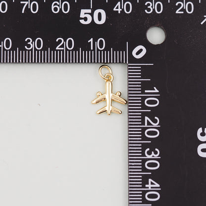Gold airplane Charms,18K Gold Filled airplane Pendant,airplane Charm Bracelet Necklace for DIY Jewelry Making Supply