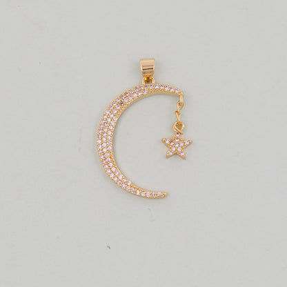 Gold Moon Star Charms,18K Gold Filled Moon Pendant,CZ Micro Pave Celestial Charm Bracelet Necklace for DIY Jewelry Making Supply