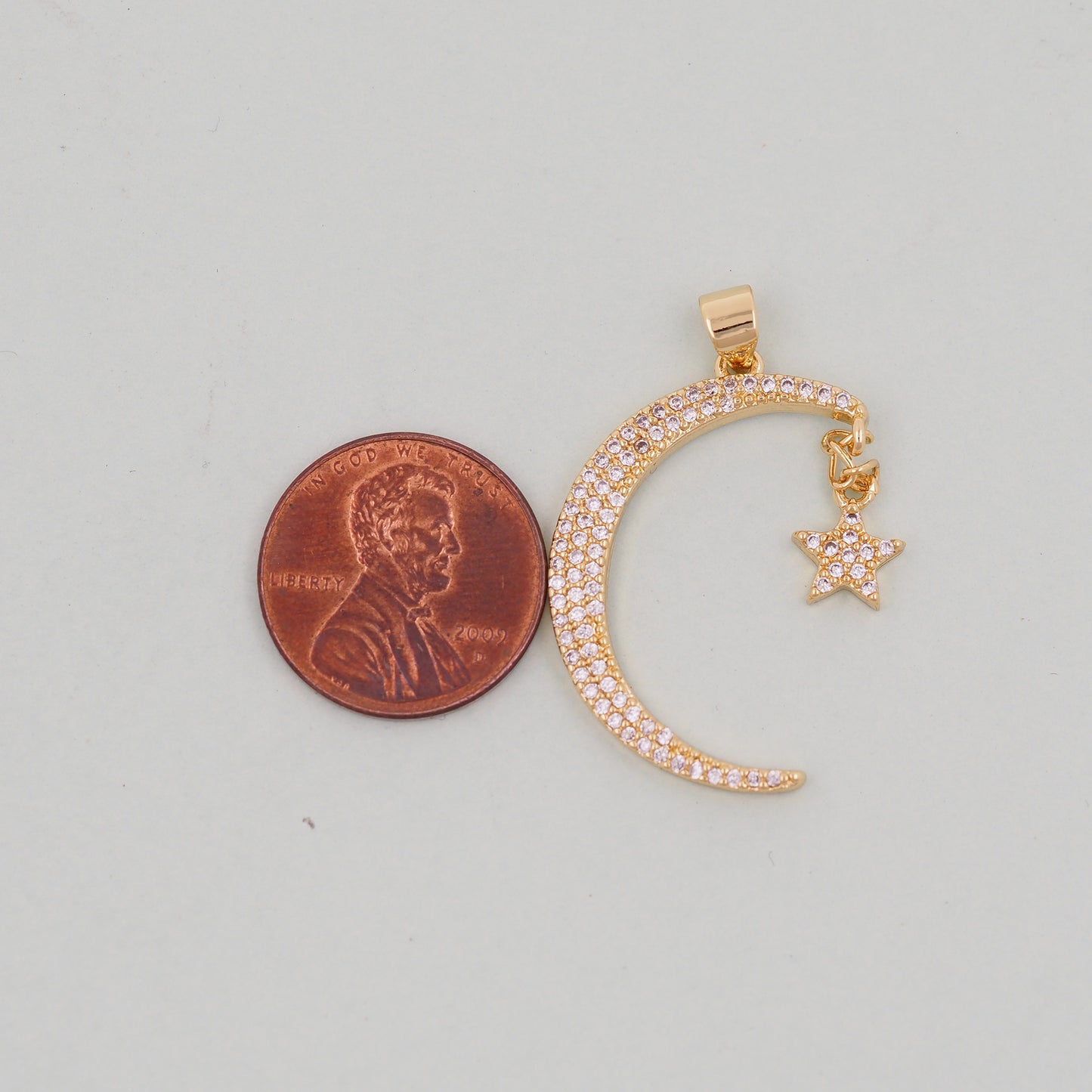 Gold Moon Star Charms,18K Gold Filled Moon Pendant,CZ Micro Pave Celestial Charm Bracelet Necklace for DIY Jewelry Making Supply