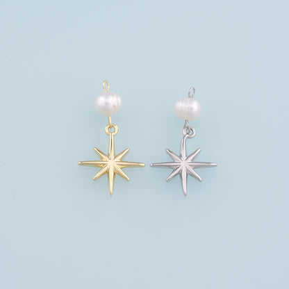 18K Gold Filled Pearl Star Pendant,Dainty Star Charm Bracelet Necklace for DIY Jewelry Making Supply