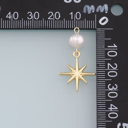 18K Gold Filled Pearl Star Pendant,Dainty Star Charm Bracelet Necklace for DIY Jewelry Making Supply