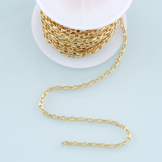 Gold Box Chain,18K Gold Filled Box paper clip Chain for Necklace Bracelet DIY Jewelry Making Supply