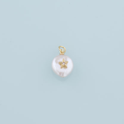 18K Gold Filled Pearl Star Pendant,CZ Micro Pave Star Charm Bracelet Necklace for DIY Jewelry Making Supply