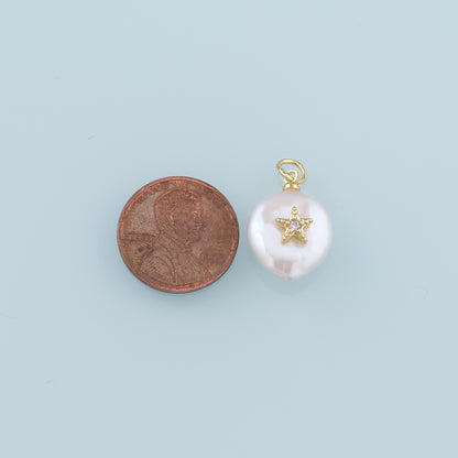 18K Gold Filled Pearl Star Pendant,CZ Micro Pave Star Charm Bracelet Necklace for DIY Jewelry Making Supply