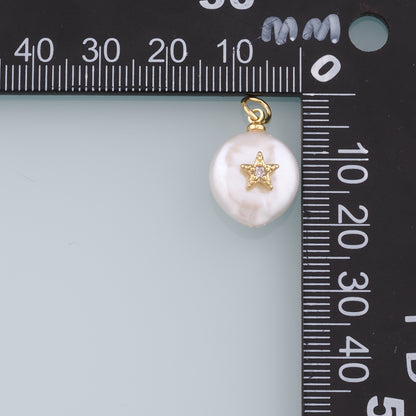 18K Gold Filled Pearl Star Pendant,CZ Micro Pave Star Charm Bracelet Necklace for DIY Jewelry Making Supply