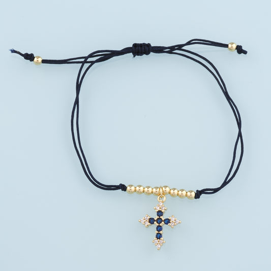 Gold Adjustable Braided Rope,18K Gold Filled CZ Cross Bracelet,Finished Bracelets,Bracelets for Jewelry Making