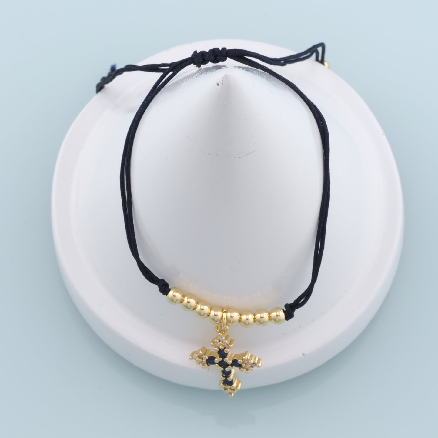Gold Adjustable Braided Rope,18K Gold Filled CZ Cross Bracelet,Finished Bracelets,Bracelets for Jewelry Making