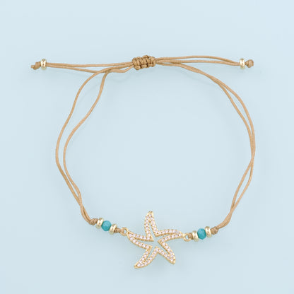 Gold Adjustable Braided Rope,18K Gold Filled CZ Starfish Bracelet,Finished Bracelets,Bracelets for Jewelry Making