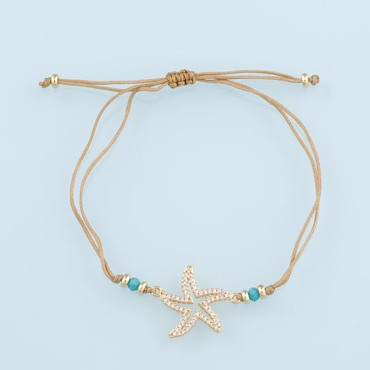 Gold Adjustable Braided Rope,18K Gold Filled CZ Starfish Bracelet,Finished Bracelets,Bracelets for Jewelry Making