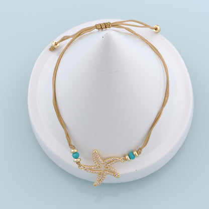 Gold Adjustable Braided Rope,18K Gold Filled CZ Starfish Bracelet,Finished Bracelets,Bracelets for Jewelry Making