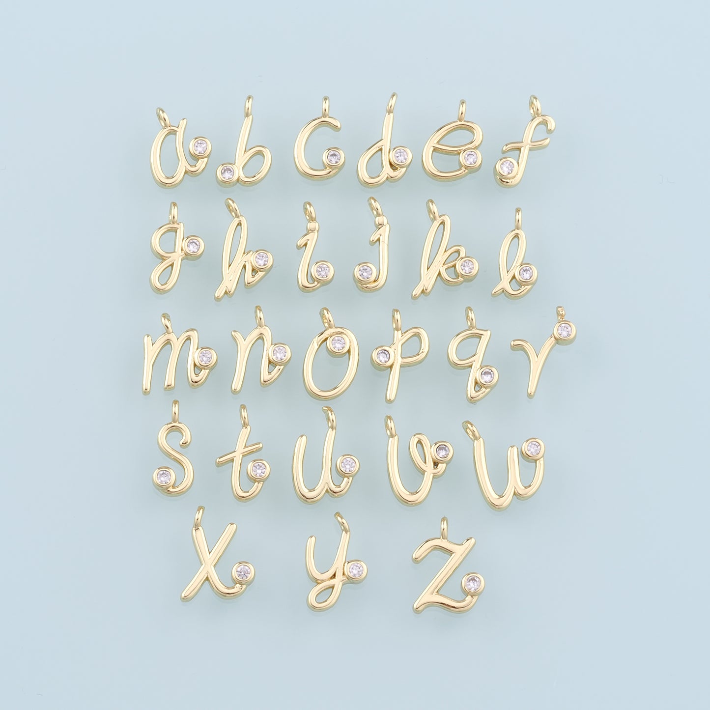 18K Gold Filled letter Pendant,CZ Micro Pave Initial Charm Bracelet Necklace for DIY Jewelry Making Supply