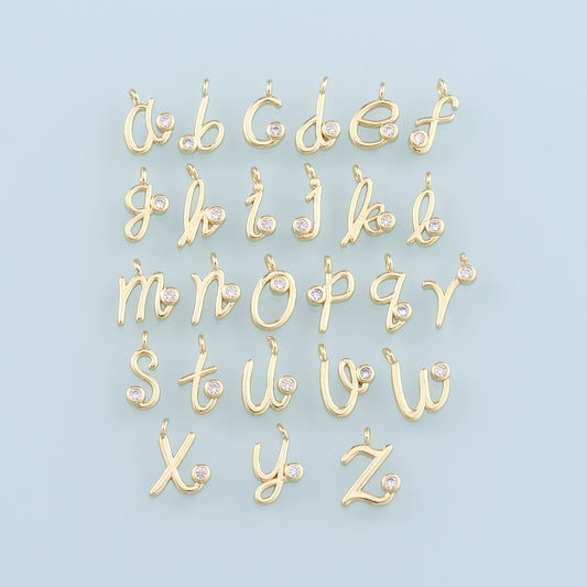 18K Gold Filled letter Pendant,CZ Micro Pave Initial Charm Bracelet Necklace for DIY Jewelry Making Supply