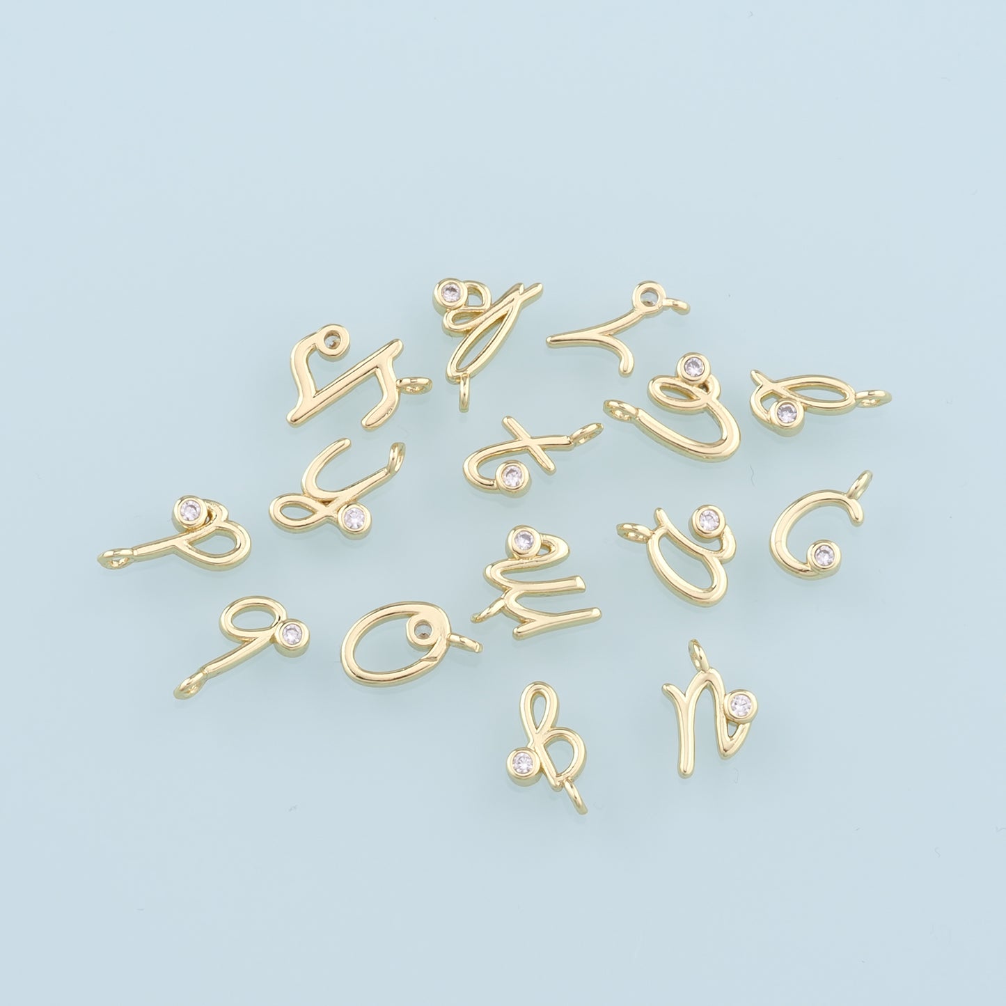 18K Gold Filled letter Pendant,CZ Micro Pave Initial Charm Bracelet Necklace for DIY Jewelry Making Supply