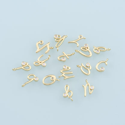 18K Gold Filled letter Pendant,CZ Micro Pave Initial Charm Bracelet Necklace for DIY Jewelry Making Supply