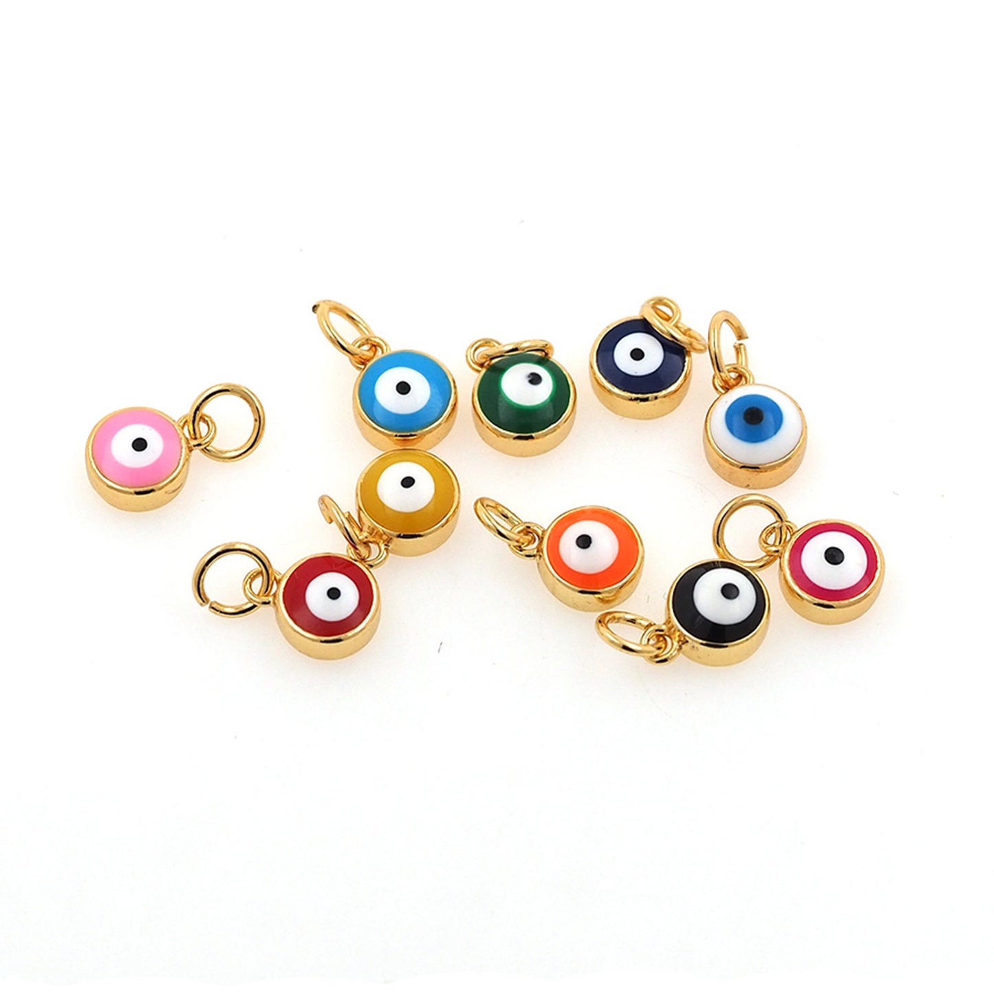 18K Gold Filled Tiny Evil Eye Pendant,Blue Evil Eye Charm Necklace for DIY Jewelry Making Supply(12.5x7x4mm)