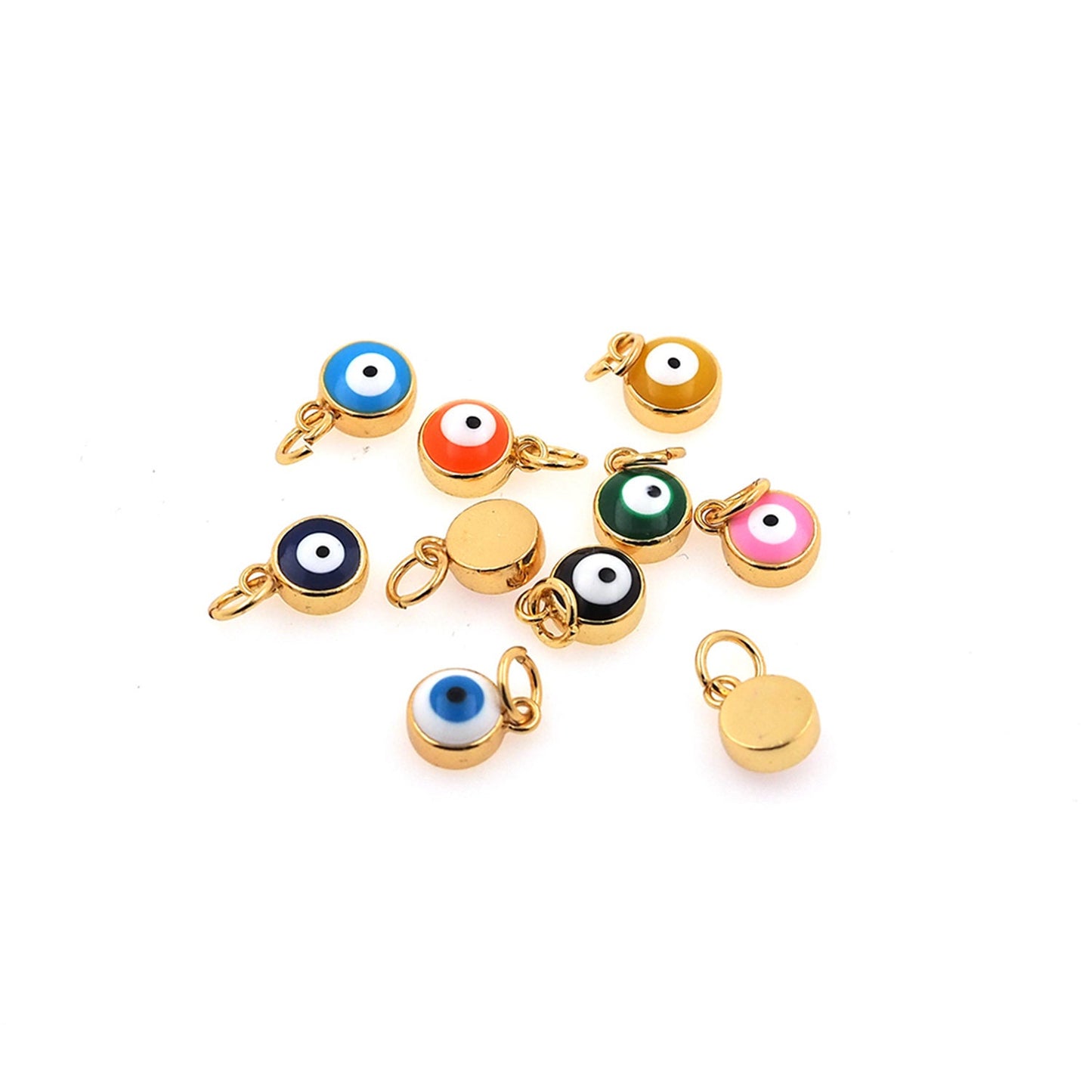 18K Gold Filled Tiny Evil Eye Pendant,Blue Evil Eye Charm Necklace for DIY Jewelry Making Supply(12.5x7x4mm)