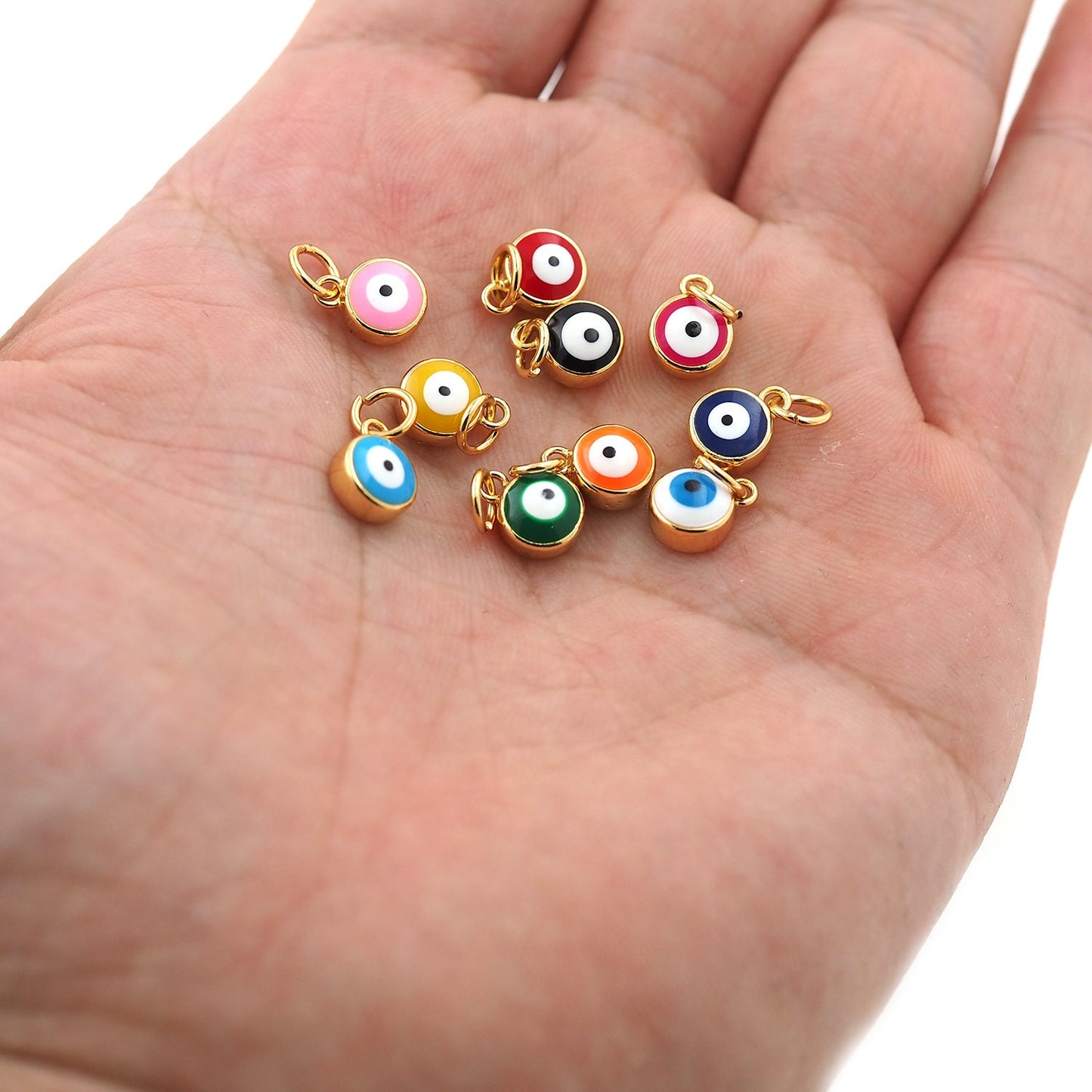 18K Gold Filled Tiny Evil Eye Pendant,Blue Evil Eye Charm Necklace for DIY Jewelry Making Supply(12.5x7x4mm)