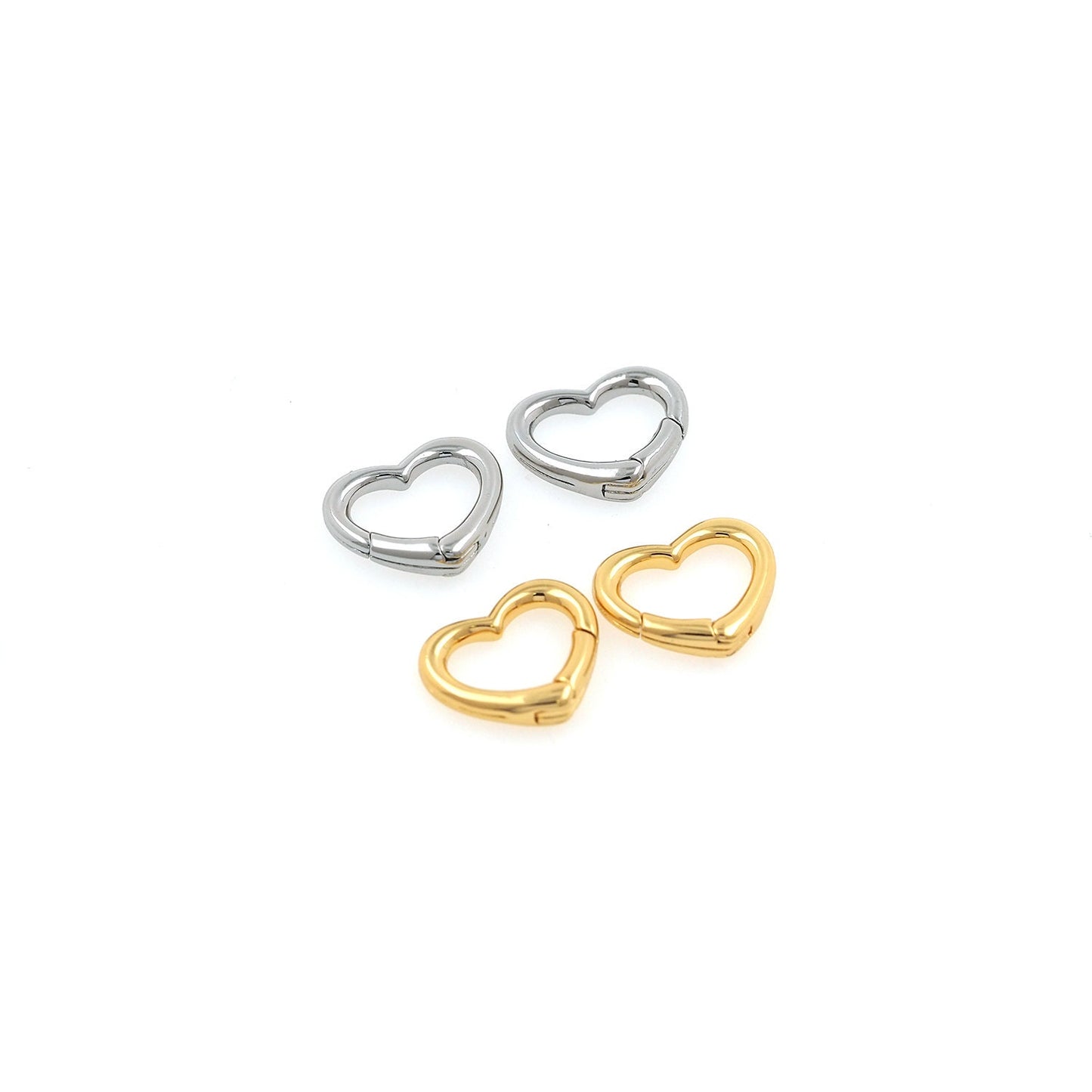 18K Gold Filled Gold Silver Spring Gate Ring Heart Clasp,Push Clip Clasp,Spring Gate for Jewelry Making
