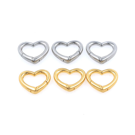 18K Gold Filled Gold Silver Spring Gate Ring Heart Clasp,Push Clip Clasp,Spring Gate for Jewelry Making