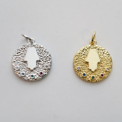 18K Gold Filled Hamsa CZ Charm Pendant for Jewelry Making