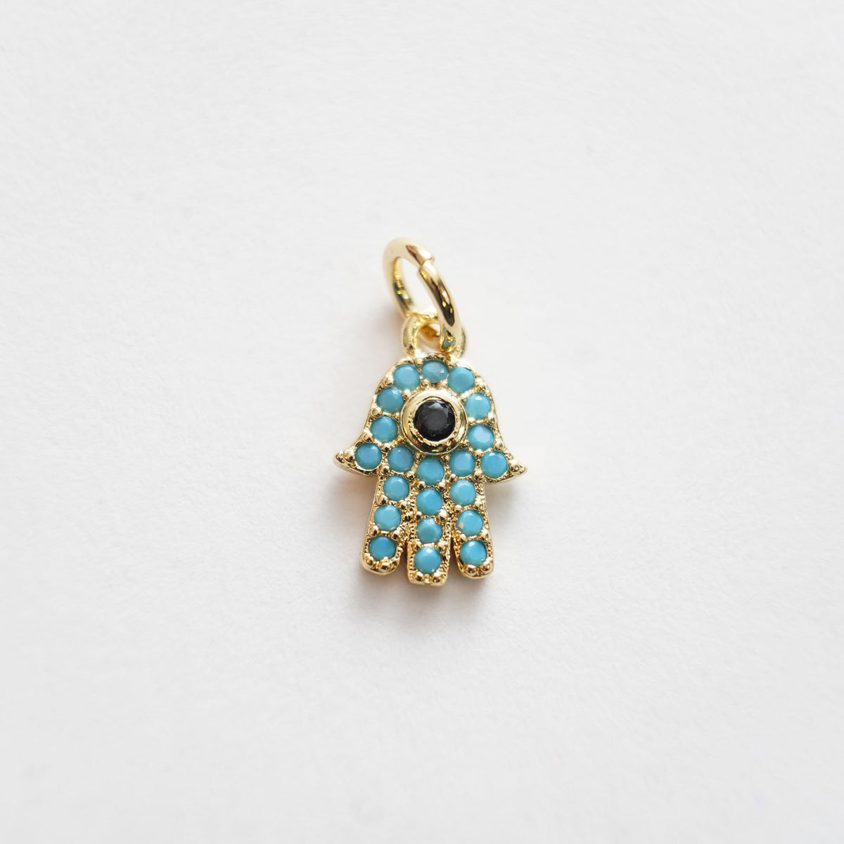 18K Gold Filled Hamsa Hand Pendant,CZ Micro Pave Turquoise Hand Evill Eye Charm Necklace for DIY Jewelry Making Supply