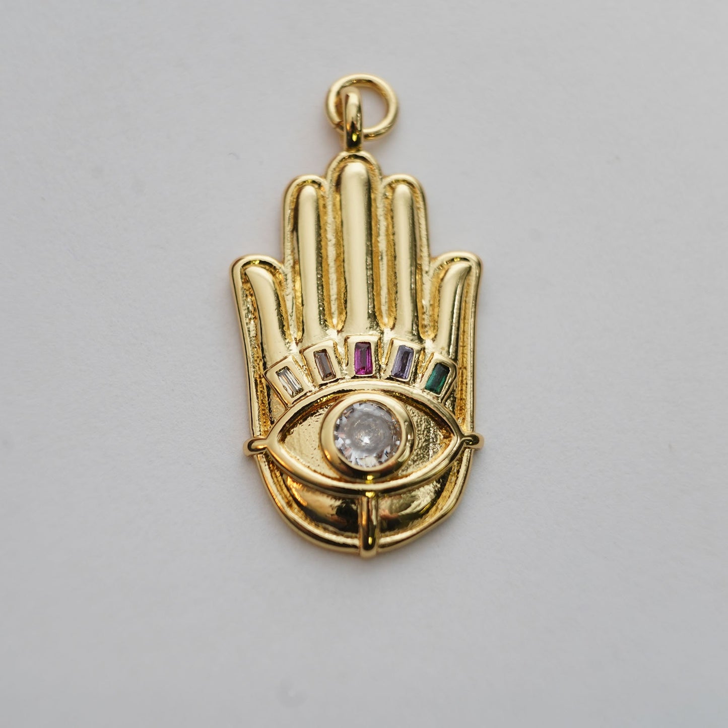 18K Gold Filled CZ Evil Eye Hamsa Hand Pendant,Hand Gesture Charm Necklace for DIY Jewelry Making Supply