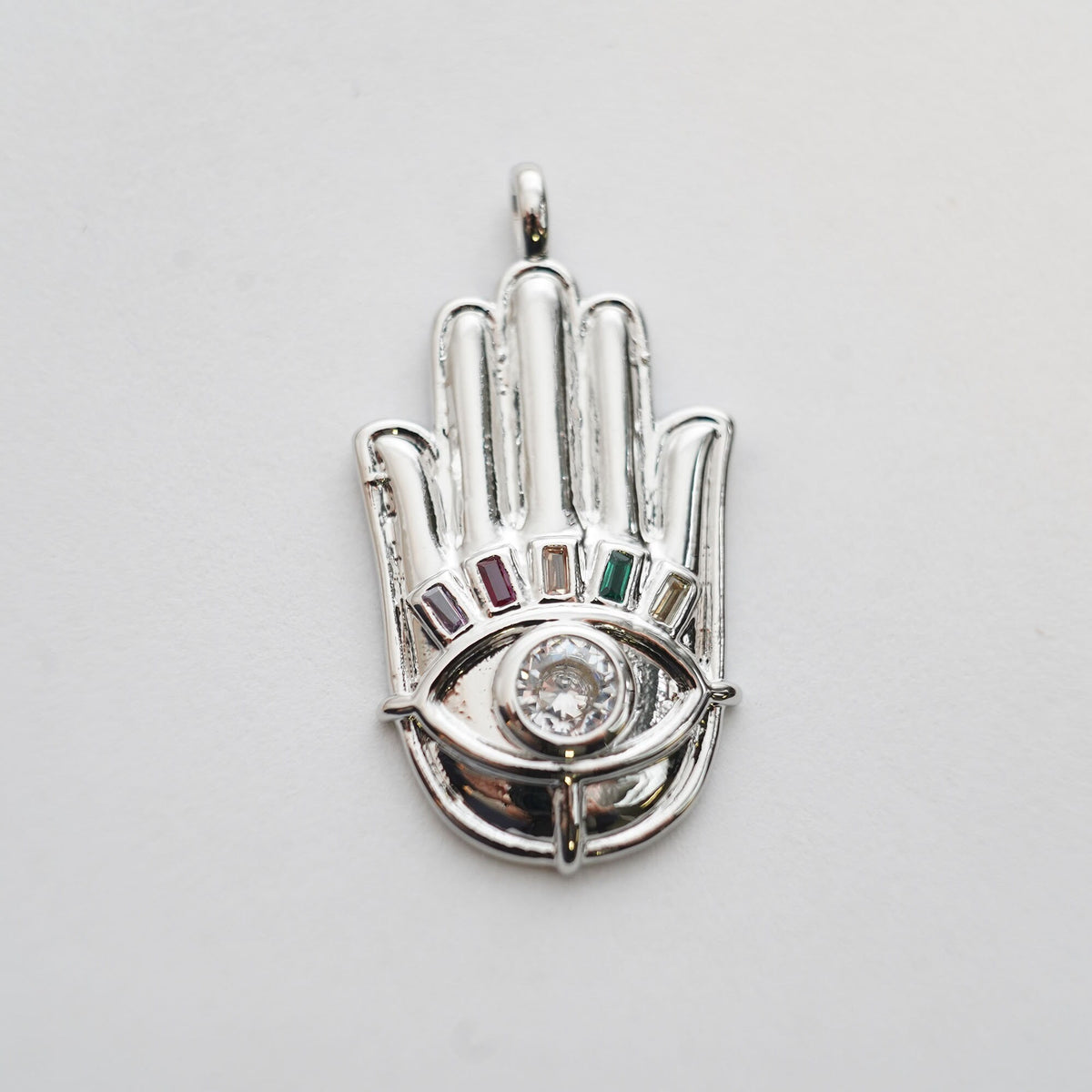 18K Gold Filled CZ Evil Eye Hamsa Hand Pendant,Hand Gesture Charm Necklace for DIY Jewelry Making Supply