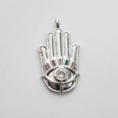 18K Gold Filled CZ Evil Eye Hamsa Hand Pendant,Hand Gesture Charm Necklace for DIY Jewelry Making Supply