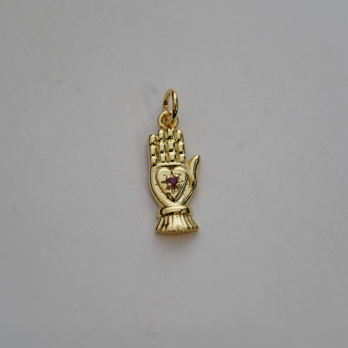 18K Gold Filled CZ Hamsa Hand Pendant,Hand Gesture Charm Necklace for DIY Jewelry Making Supply