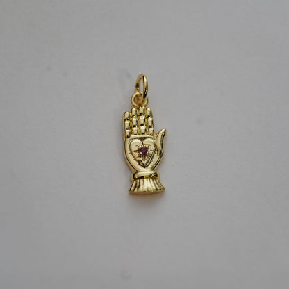 18K Gold Filled CZ Hamsa Hand Pendant,Hand Gesture Charm Necklace for DIY Jewelry Making Supply