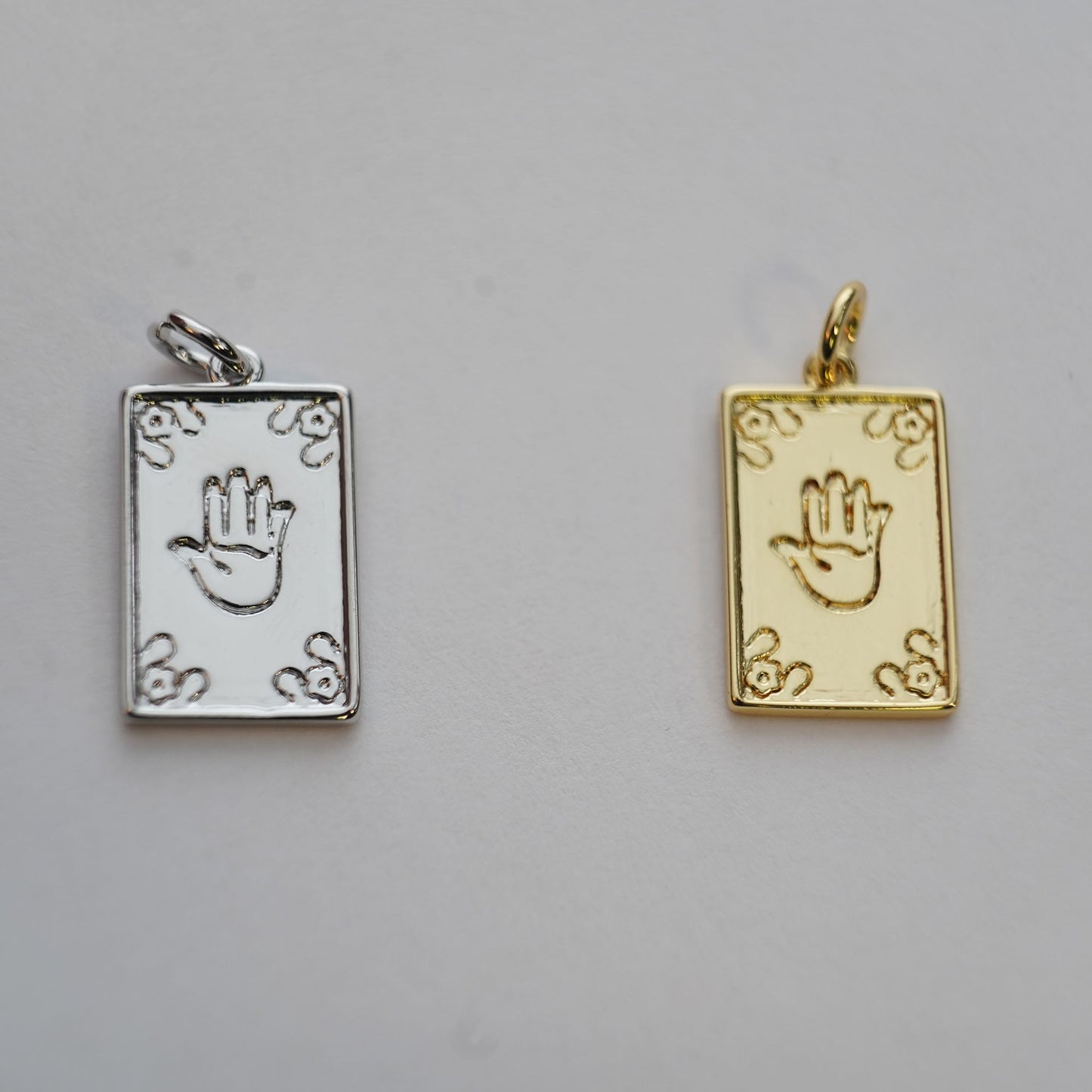 18K Gold Filled Rectangle Hamsa Hand Pendant,Hand Hamsa Charm Necklace for DIY Jewelry Making Supply