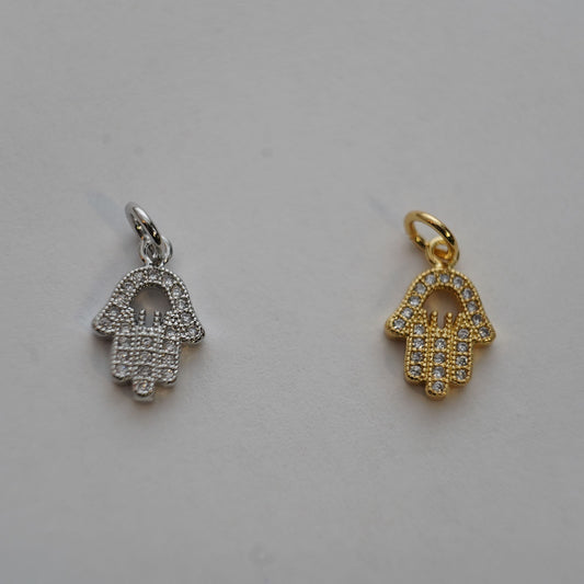 18K Gold Filled Tiny Hamsa Pendant,CZ Hand Hamsa Charm Necklace for DIY Jewelry Making Supply