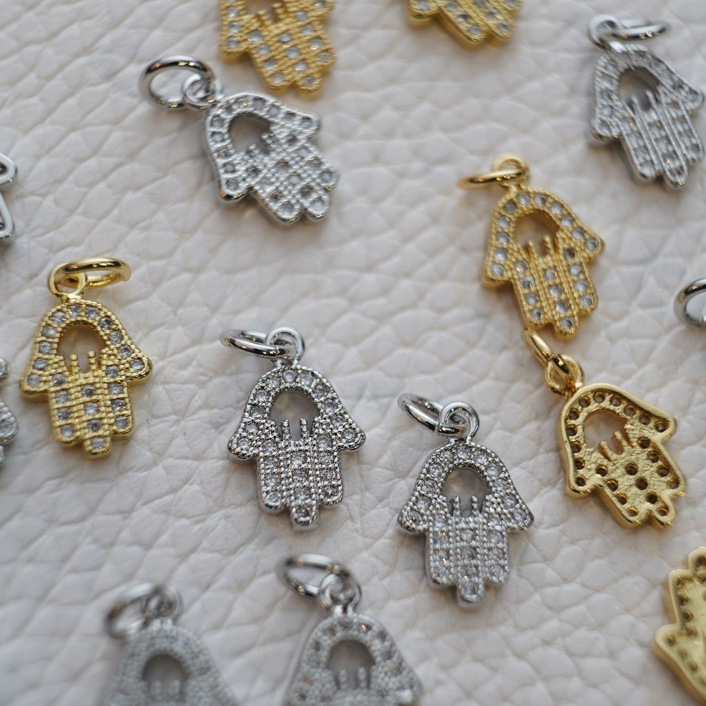 18K Gold Filled Tiny Hamsa Pendant,CZ Hand Hamsa Charm Necklace for DIY Jewelry Making Supply