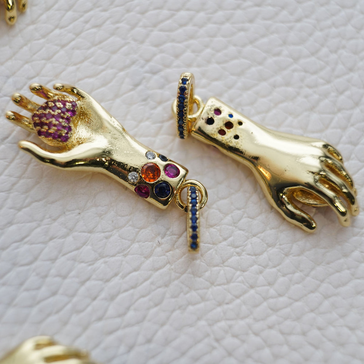 18K Gold Filled Hamsa Pendant,CZ Hand Hamsa Charm Necklace for DIY Jewelry Making Supply