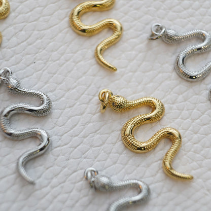 18K Gold Filled Snake Pendant,Silver Snake Charms Bracelet Necklace for DIY Jewelry Making Supply