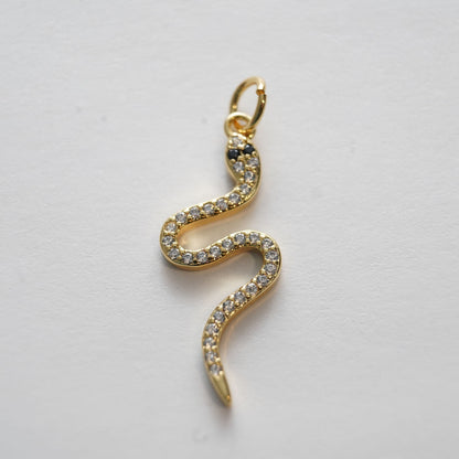 18K Gold Filled Snake CZ Charm Pendant for Jewelry Making