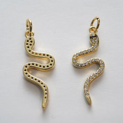 18K Gold Filled Snake CZ Charm Pendant for Jewelry Making